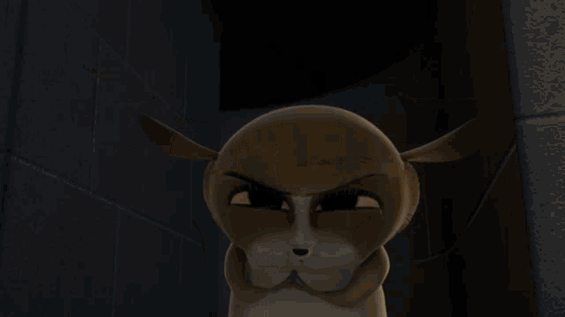 a close up of a cartoon character with a serious look on his face