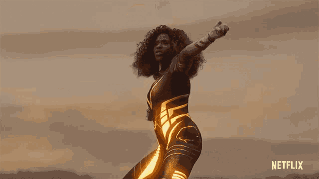 a woman in a superhero costume with netflix written on the bottom