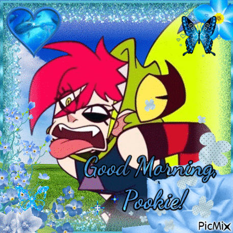 a picture of a cartoon character with the words good morning pookie