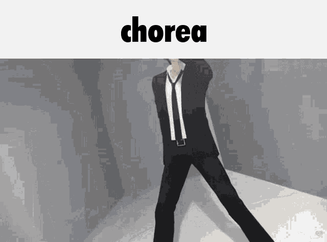 a cartoon of a man in a suit and tie with the word chorea above him