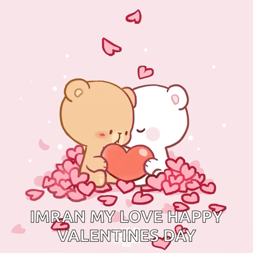 a couple of teddy bears hugging each other with the words imran my love happy valentines day