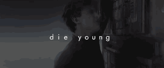 a black and white photo of a man with the words die young written on it