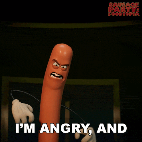 a cartoon sausage says i bulge when i m angry