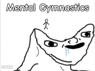 a black and white drawing of a stick figure with the words mental gymnastics written above it