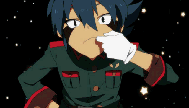 a cartoon character with a white glove on covering his face