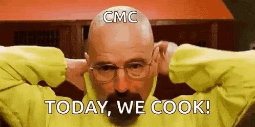 a bald man with glasses and a beard is wearing a yellow shirt and says today we cook .