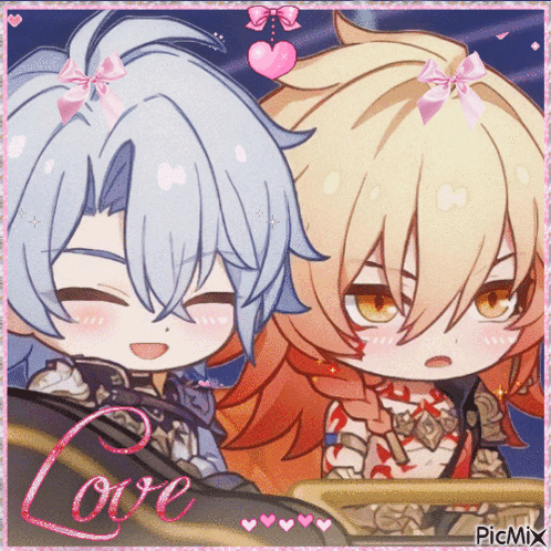 a picture of two anime characters with the word love on the bottom right