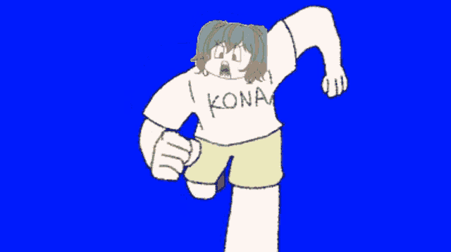 a cartoon drawing of a girl wearing a kona t-shirt