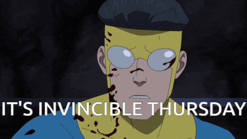 a cartoon character with the words it 's invincible thursday