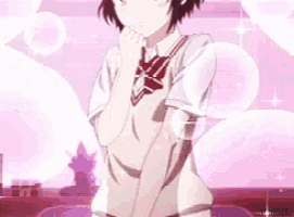 a girl in a school uniform and tie is standing in a room .