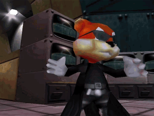 a cartoon character is holding a gun in front of a tv screen