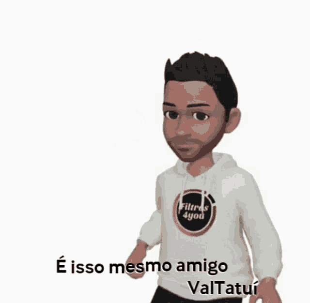 a cartoon man wearing a white hoodie that says filtros 4you giving an ok sign