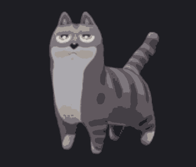 a cartoon cat with a black background and yellow eyes