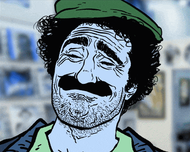 a cartoon drawing of a man with a beard and mustache