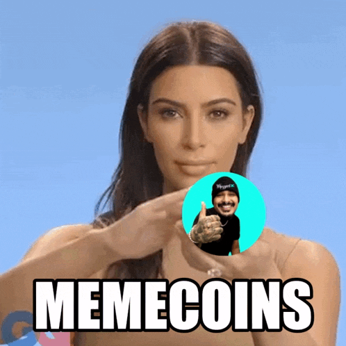 a woman giving a thumbs up with a meme coin in front of her
