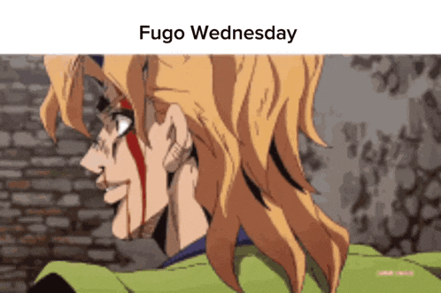 a picture of a man with blood on his face and the words " fugo wednesday "