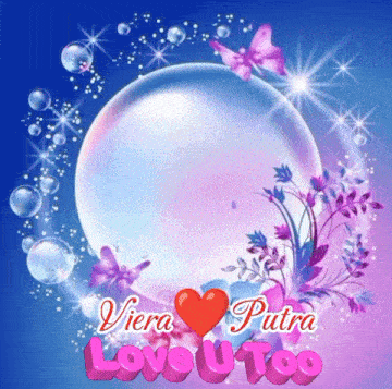 viera putra love u too is written in pink letters on a blue background