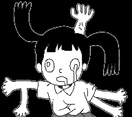 a black and white drawing of a girl with a monster behind her