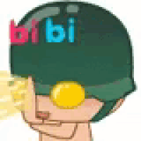 a cartoon of a man wearing a helmet with a yellow ball in his eye .