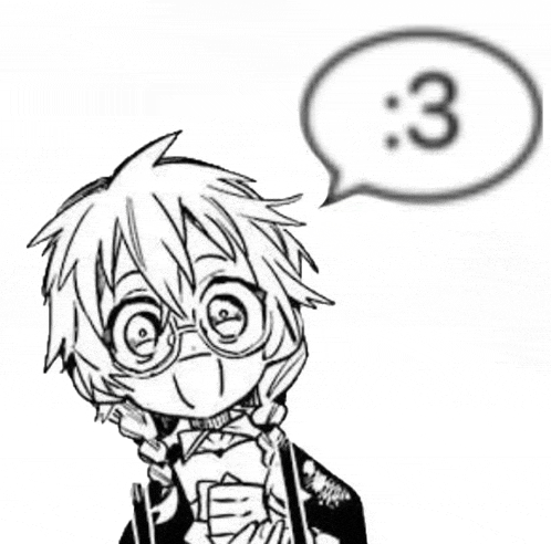 a black and white drawing of a girl with glasses and a speech bubble with the number three .