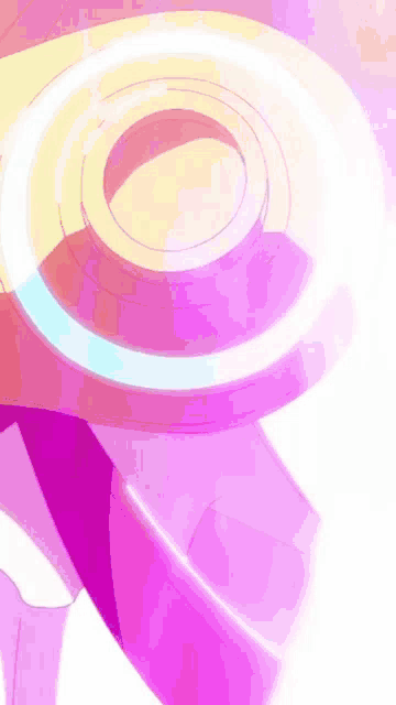 a close up of a pink and yellow object with a blue circle around it