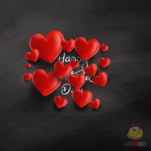 a black background with red hearts and the words happy valentines day