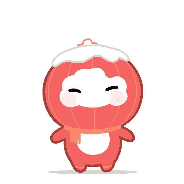 a cartoon character is wearing a scarf and a lantern on its head