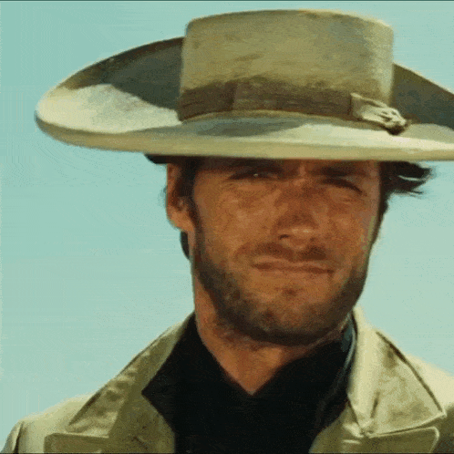 a man with a beard wearing a cowboy hat and a black shirt .