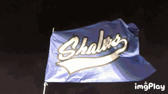 a blue and white flag with the word shales on it