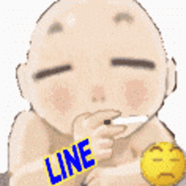 a cartoon of a bald man holding a yellow ball and a cigarette with the word line on it