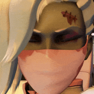 a cartoon character with stitches on her face
