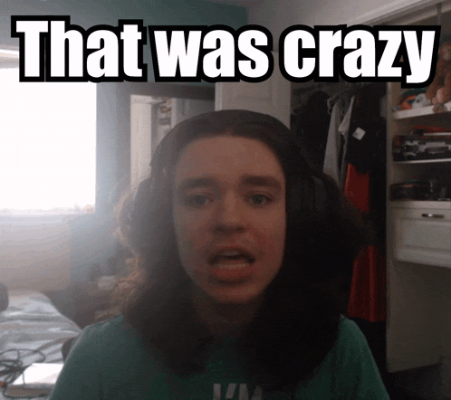 a man wearing headphones with the words that was crazy behind him