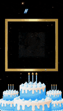 a blue and white birthday cake with candles and the number 2 on it