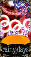 a picture of a yellow umbrella with the words rainy days below it