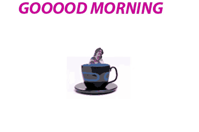a picture of a woman in a cup of coffee with the words good morning written above it
