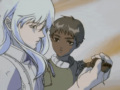 a man and a boy are standing next to each other in a cartoon . the boy is holding a key .