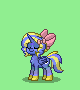 a pixel art of a pony with a pink bow on her head .