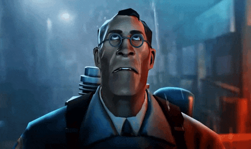 a man with glasses and a backpack on his back looks up at the sky