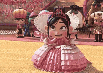 a cartoon character wearing a pink dress and a tiara