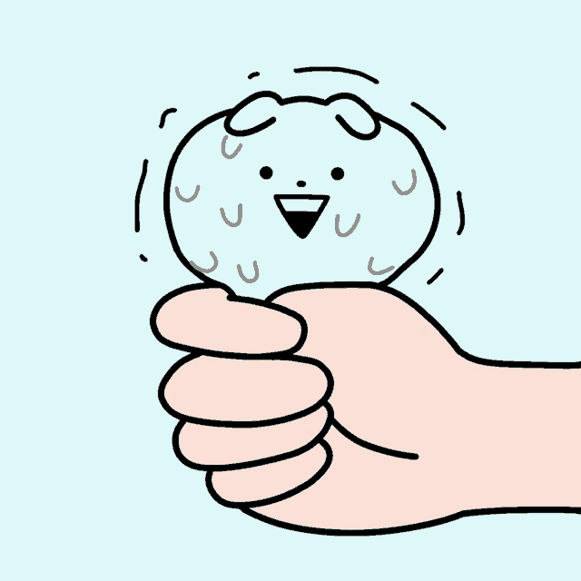 a hand is holding a white bear with sweat coming out of it