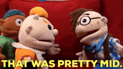 three stuffed animals are standing next to each other with the words that was pretty mid