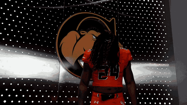 a man wearing an orange jersey with the number 24 on it