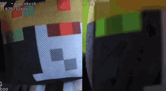 a close up of a minecraft character 's head with a crown