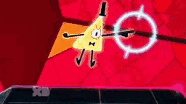 a cartoon character is standing in front of a red background with a target .
