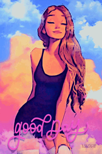 a painting of a woman with the words good day written on it