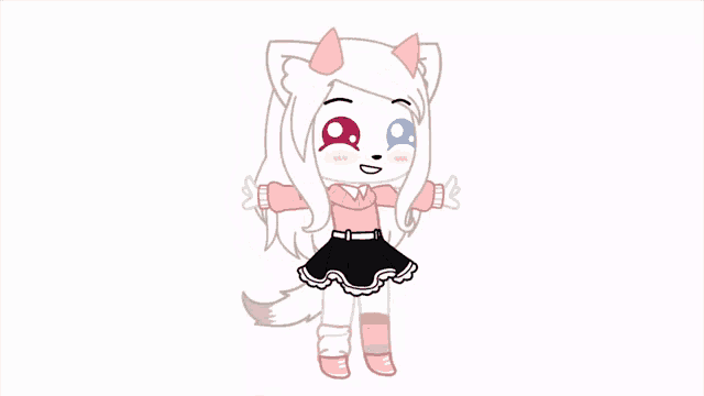 a drawing of a girl dressed as a cat with a pink sweater and a black skirt .
