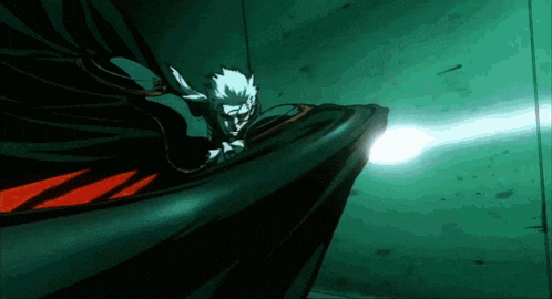 a cartoon character is flying through the air with a light coming out of his mouth