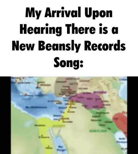 a poster that says my arrival upon hearing there is a new beansly records song on it