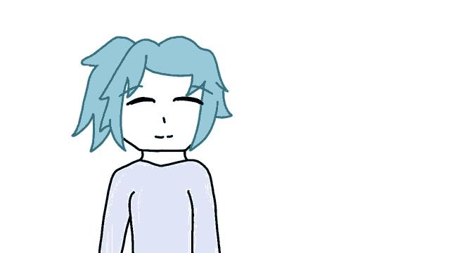 a cartoon drawing of a girl with blue hair