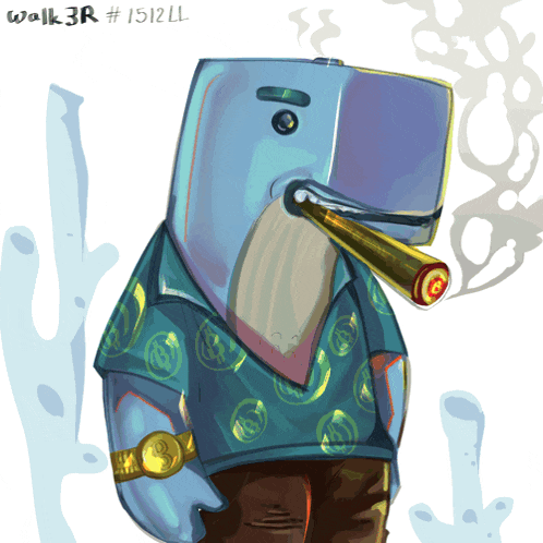 a drawing of a whale smoking a cigar with walk3r # 15121l written below it